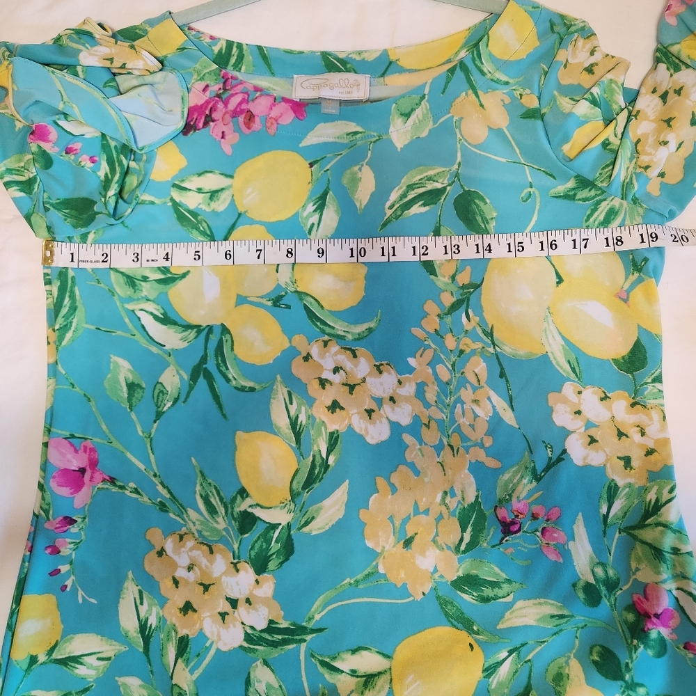Pappagallo Women's Lemon Ruffle Top Blouse Size M Stretch - Picture 3 of 9